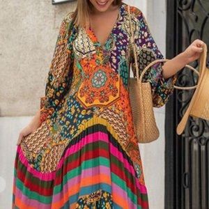 NWT Vintage Boho Multicolored Maxi Dress